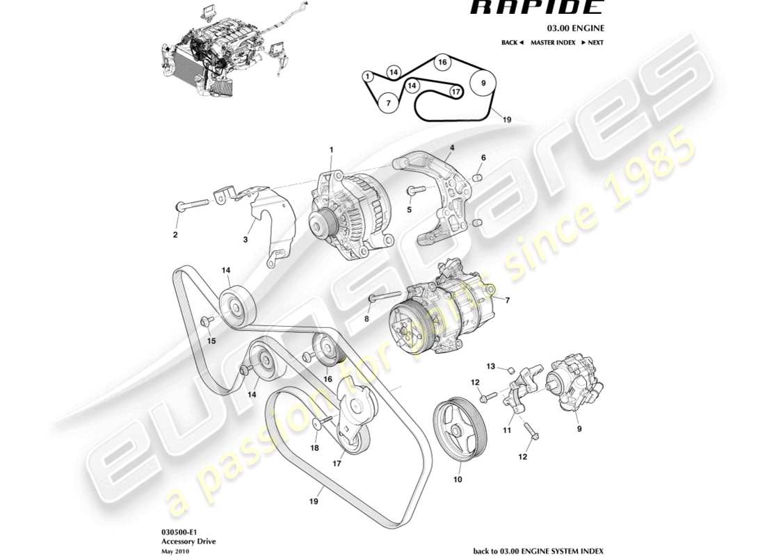 aston martin rapide (2014) diagrama de piezas de transmisión de accesorios