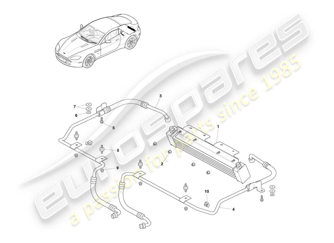 aston martin v8 vantage (2005) diagrama de piezas del enfriador de transmisión