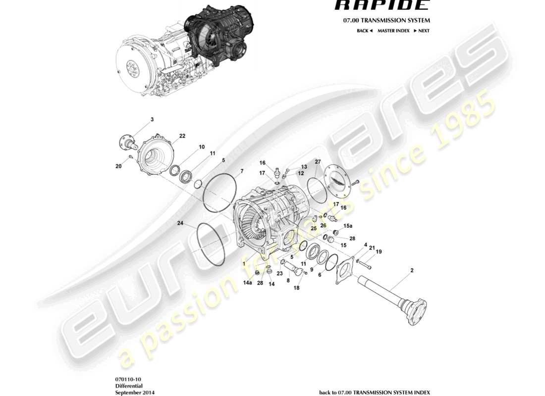 aston martin rapide (2014) diferencial diagrama de piezas