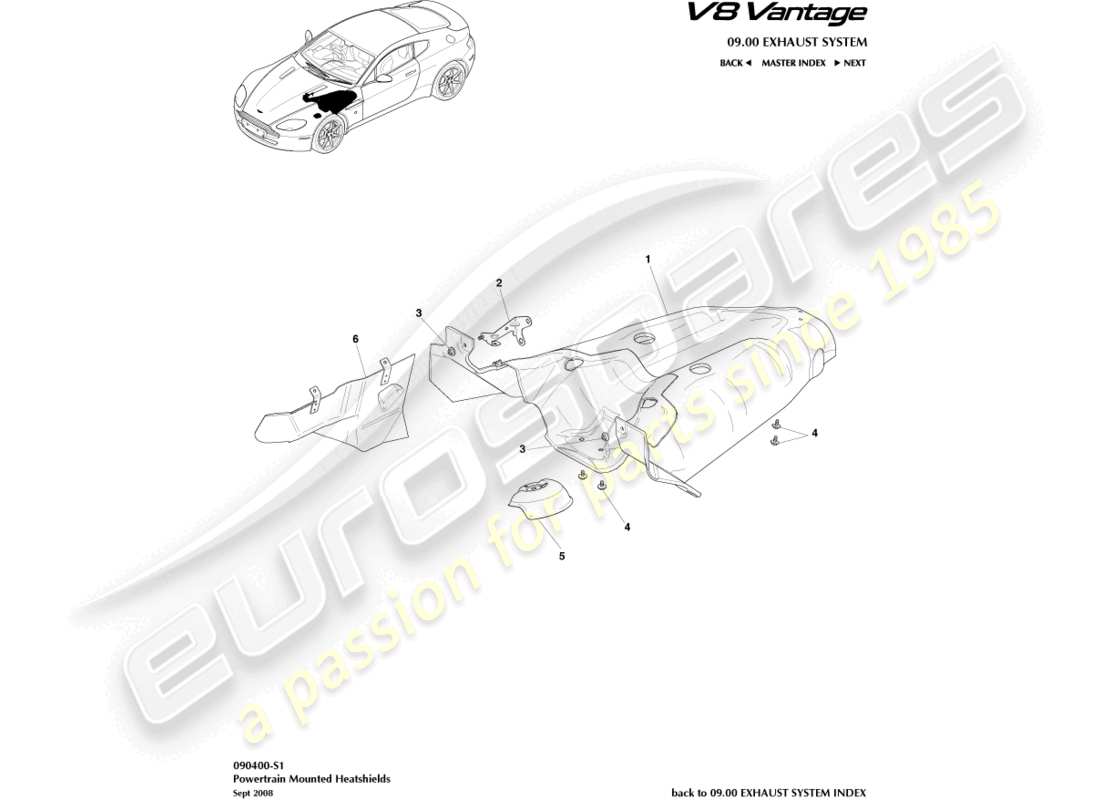 aston martin v8 vantage (2018) diagrama de piezas del subsistema heatshield