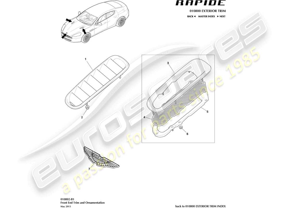 aston martin rapide (2016) ajuste del extremo delantero diagrama de piezas