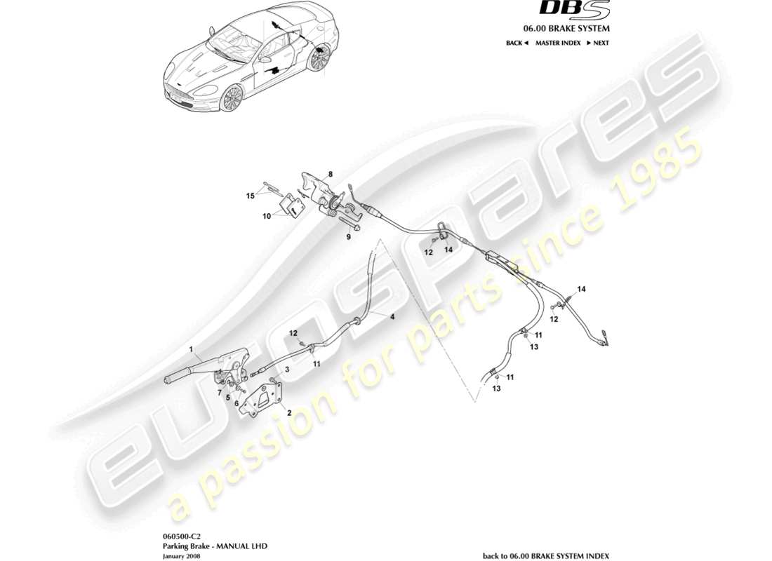 aston martin dbs (2012) freno de estacionamiento, diagrama de piezas lhd