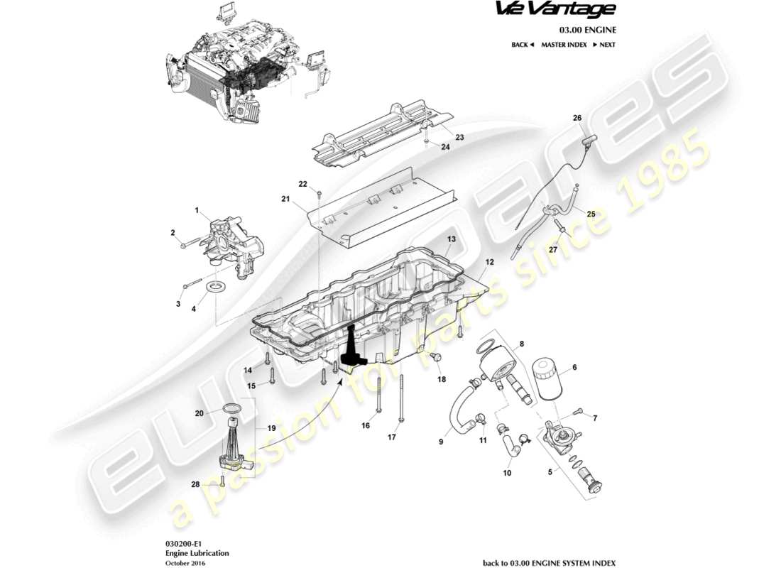 aston martin v12 vantage (2013) lubricación del motor diagrama de piezas