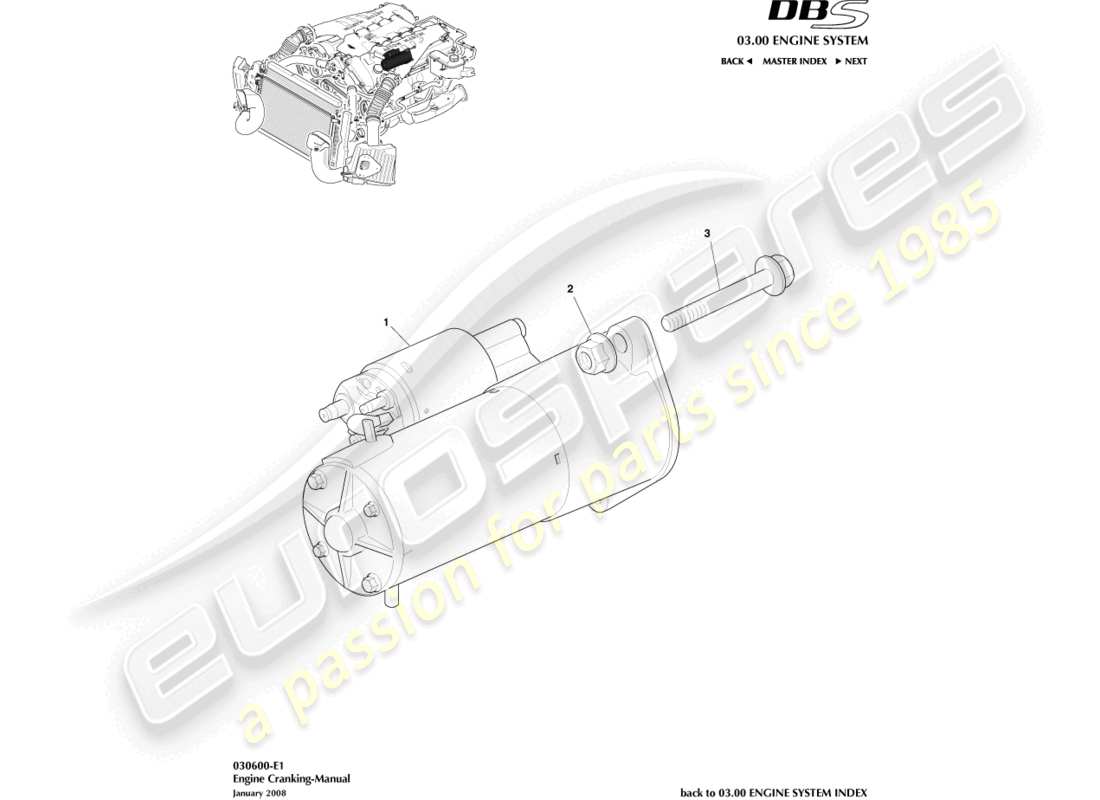 aston martin dbs (2013) motor de arranque, diagrama de piezas manual
