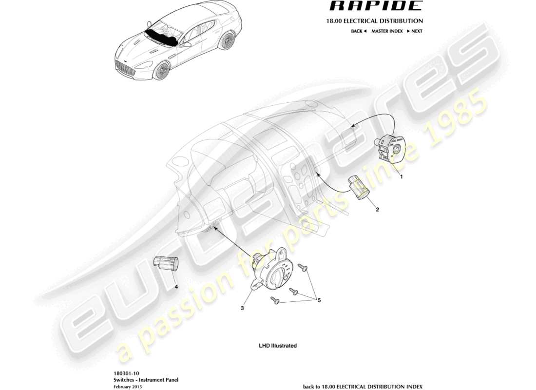 aston martin rapide (2018) conmutadores ip diagrama de piezas