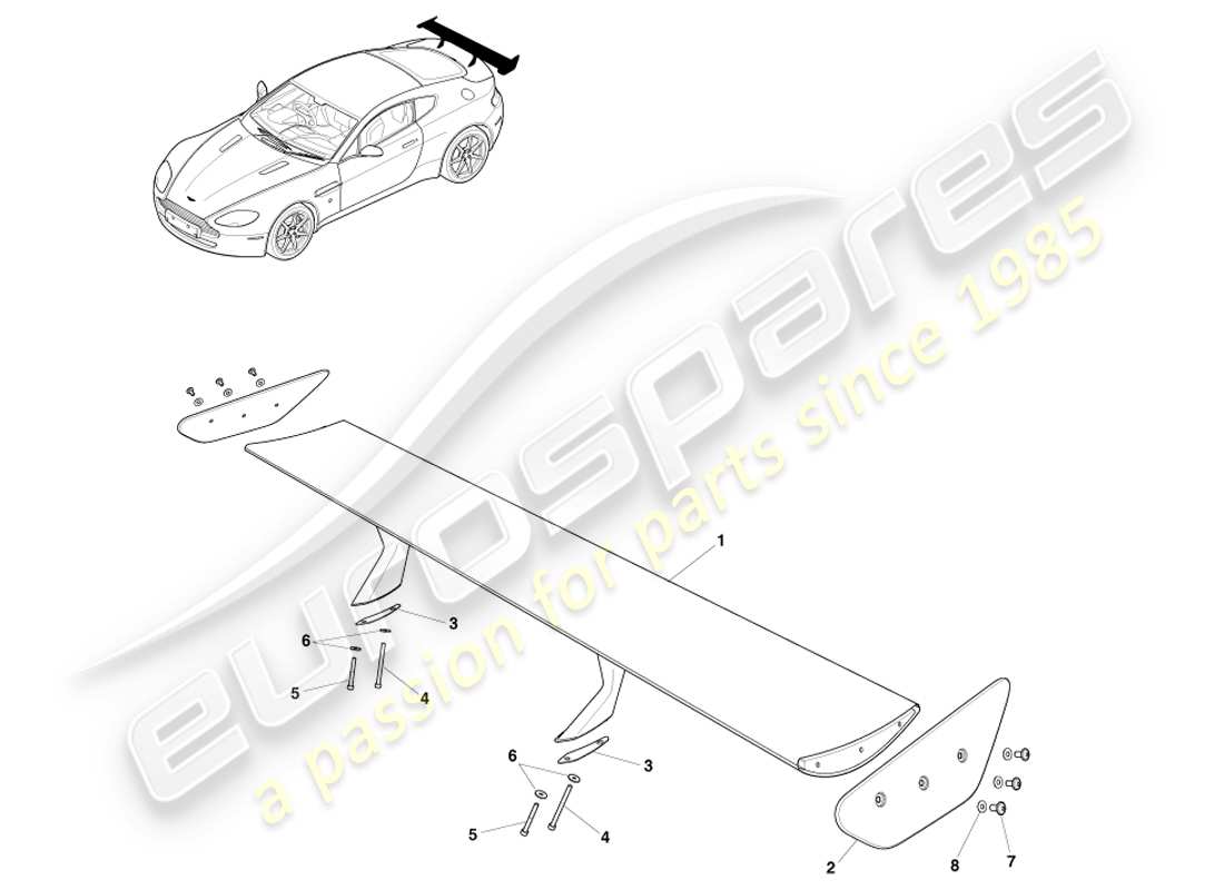aston martin v8 vantage (2005) diagrama de piezas del spoiler trasero