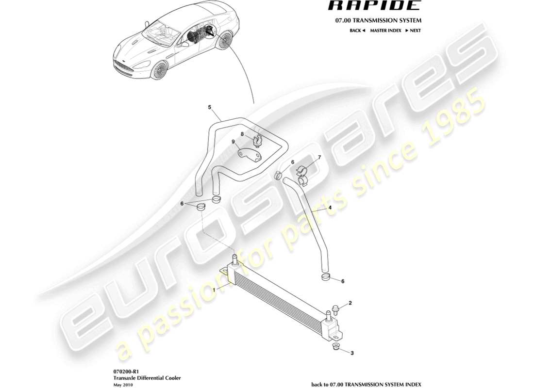 aston martin rapide (2016) enfriador de aceite diferencial diagrama de piezas