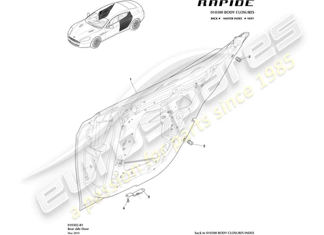 aston martin rapide (2016) conjunto de puerta trasera diagrama de piezas