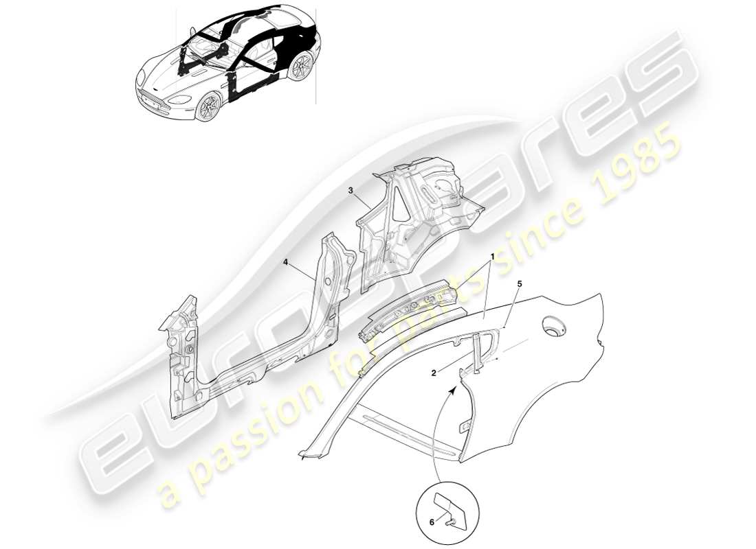 aston martin v8 vantage (2005) panel lateral de la carrocería, diagrama de piezas del cupé