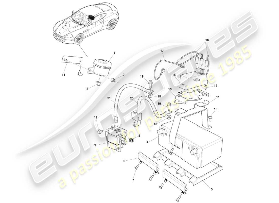 aston martin v8 vantage (2005) diagrama de piezas de la batería de iones de litio