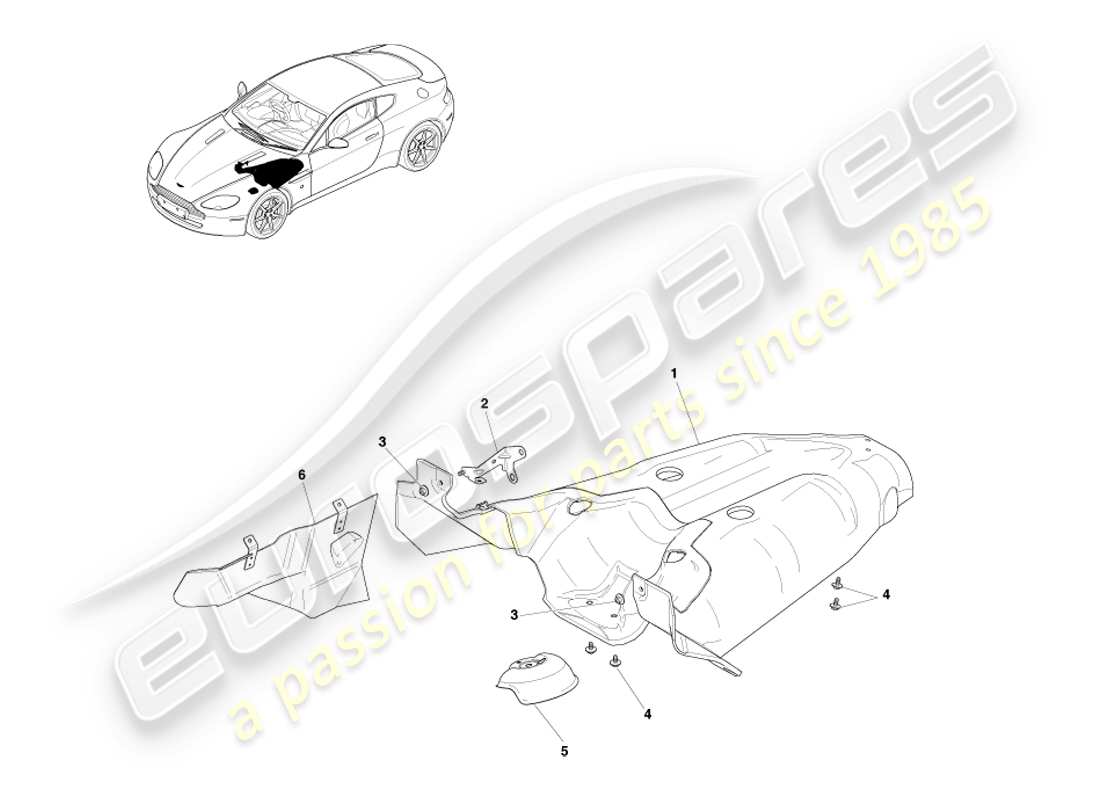 aston martin v8 vantage (2005) diagrama de piezas del subsistema heatshield