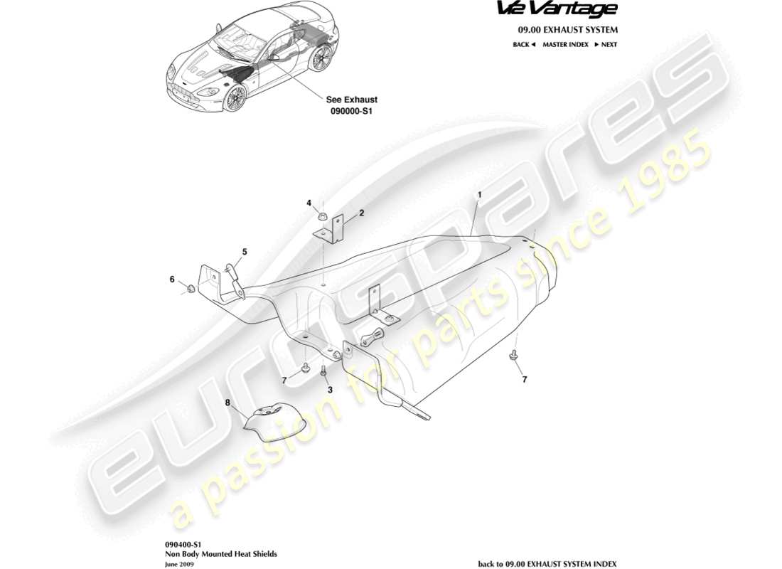 aston martin v12 vantage (2010) diagrama de piezas del subsistema heatshield