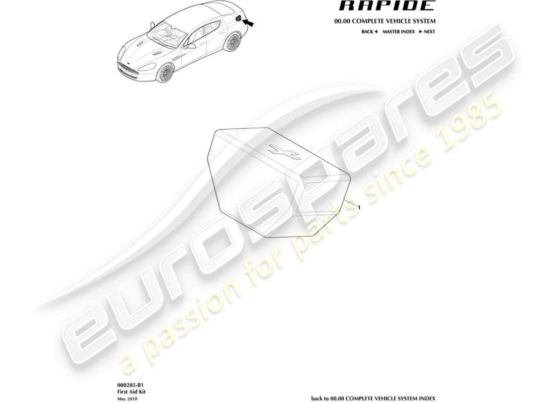 aston martin rapide (2016) kit de primeros auxilios diagrama de piezas