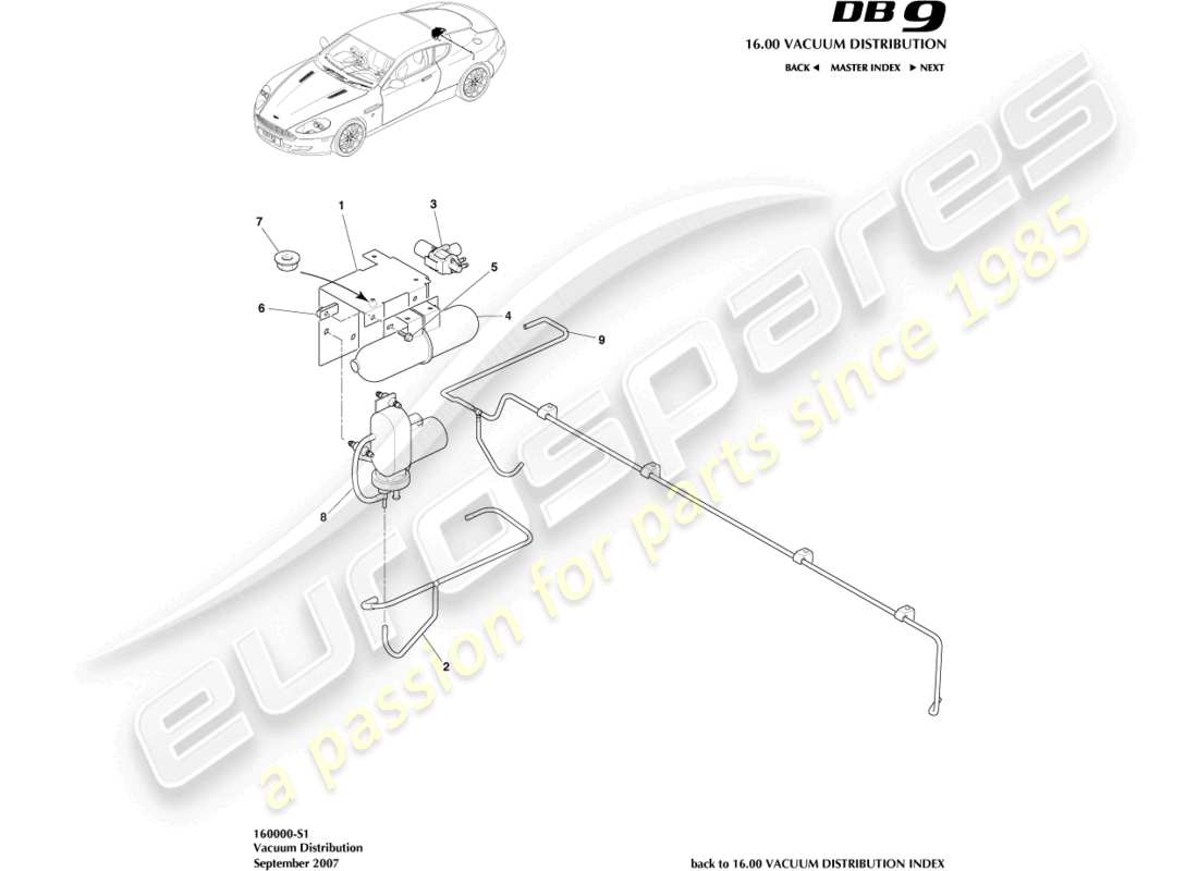 un diagrama de piezas del catálogo de piezas Aston Martin DB9 (2010)