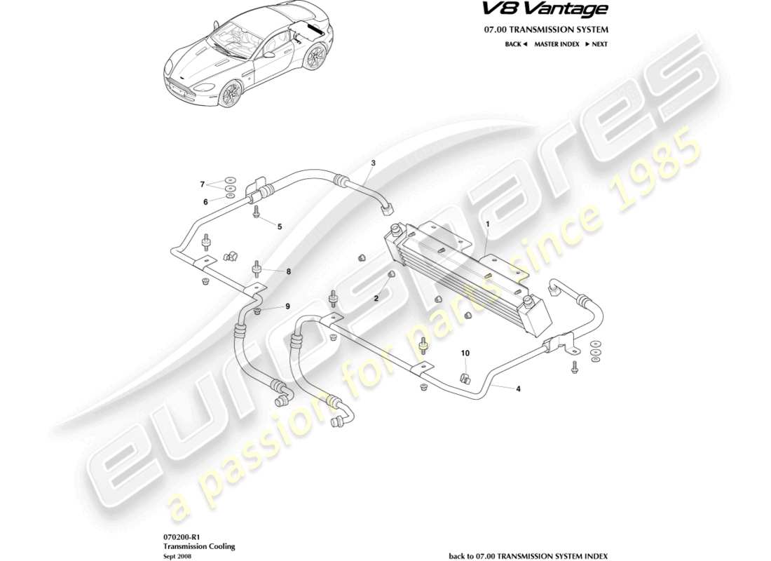 aston martin v8 vantage (2018) diagrama de piezas del enfriador de transmisión