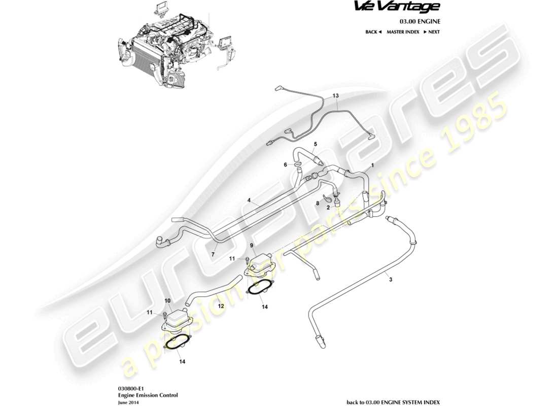aston martin v12 vantage (2013) diagrama de piezas de control de emisiones