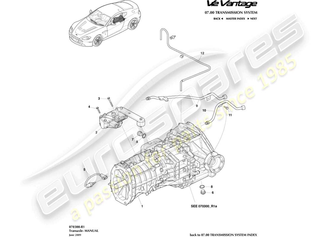 aston martin v12 vantage (2013) transmisión, diagrama de piezas manual