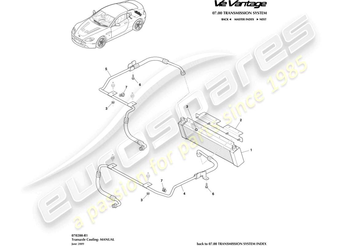 aston martin v12 vantage (2013) diagrama de piezas del enfriador de transmisión