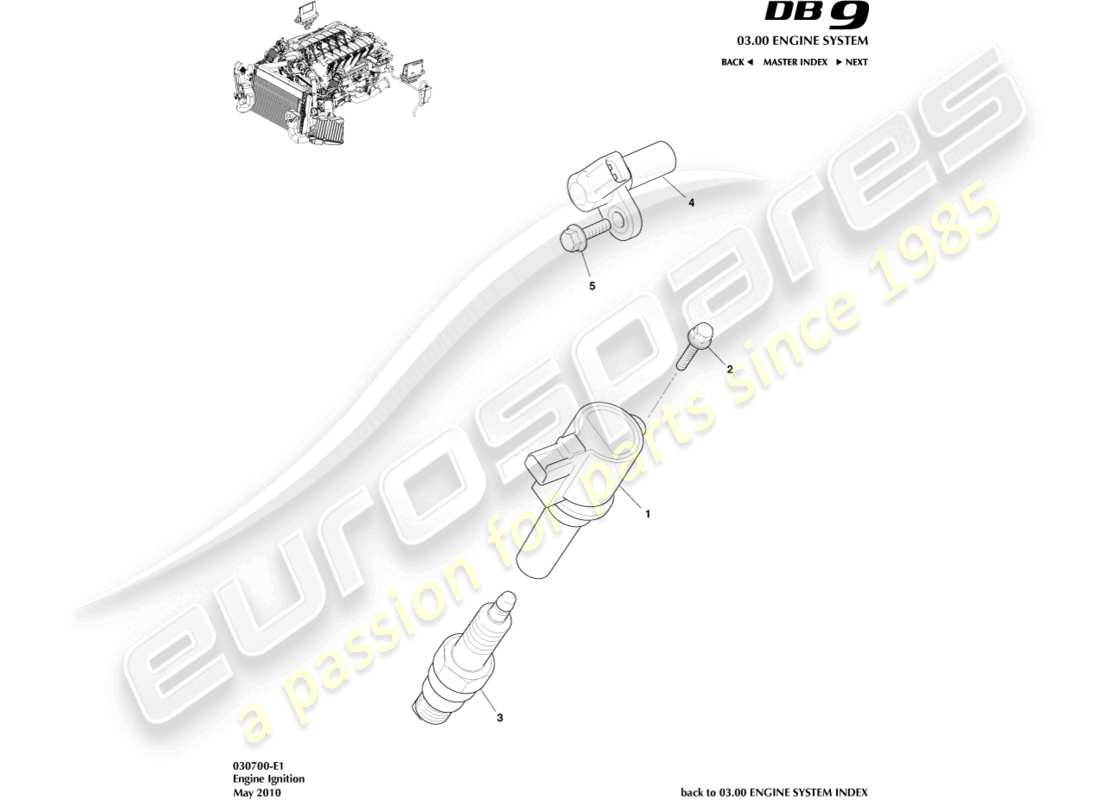 aston martin db9 (2011) encendido diagrama de piezas