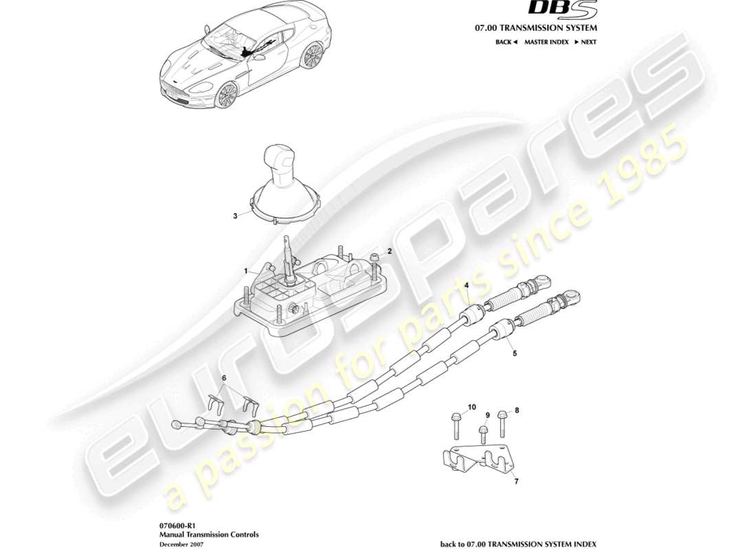 aston martin dbs (2013) conjunto de palanca de cambios, diagrama de piezas del manual