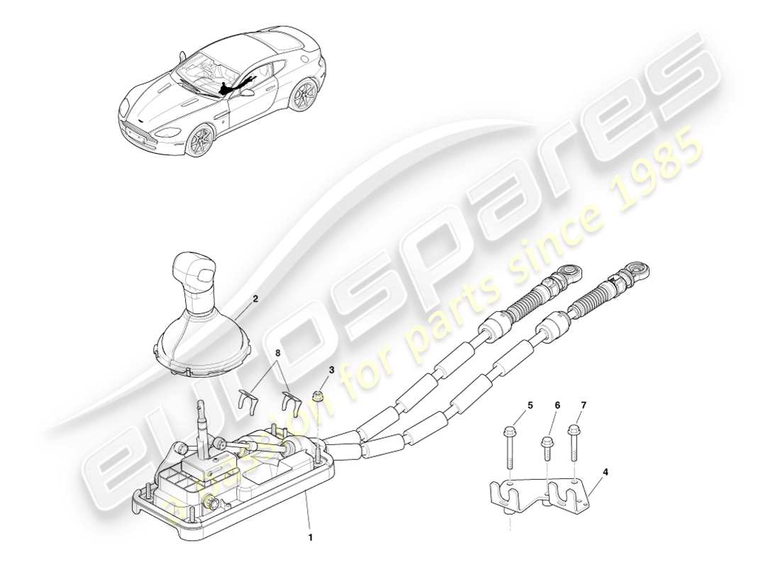 aston martin v8 vantage (2007) conjunto de palanca de cambios, diagrama de piezas del manual
