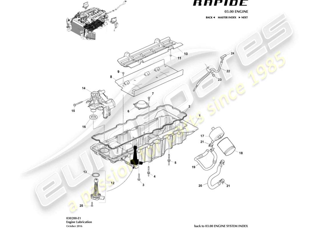aston martin rapide (2014) diagrama de piezas de lubricación del motor
