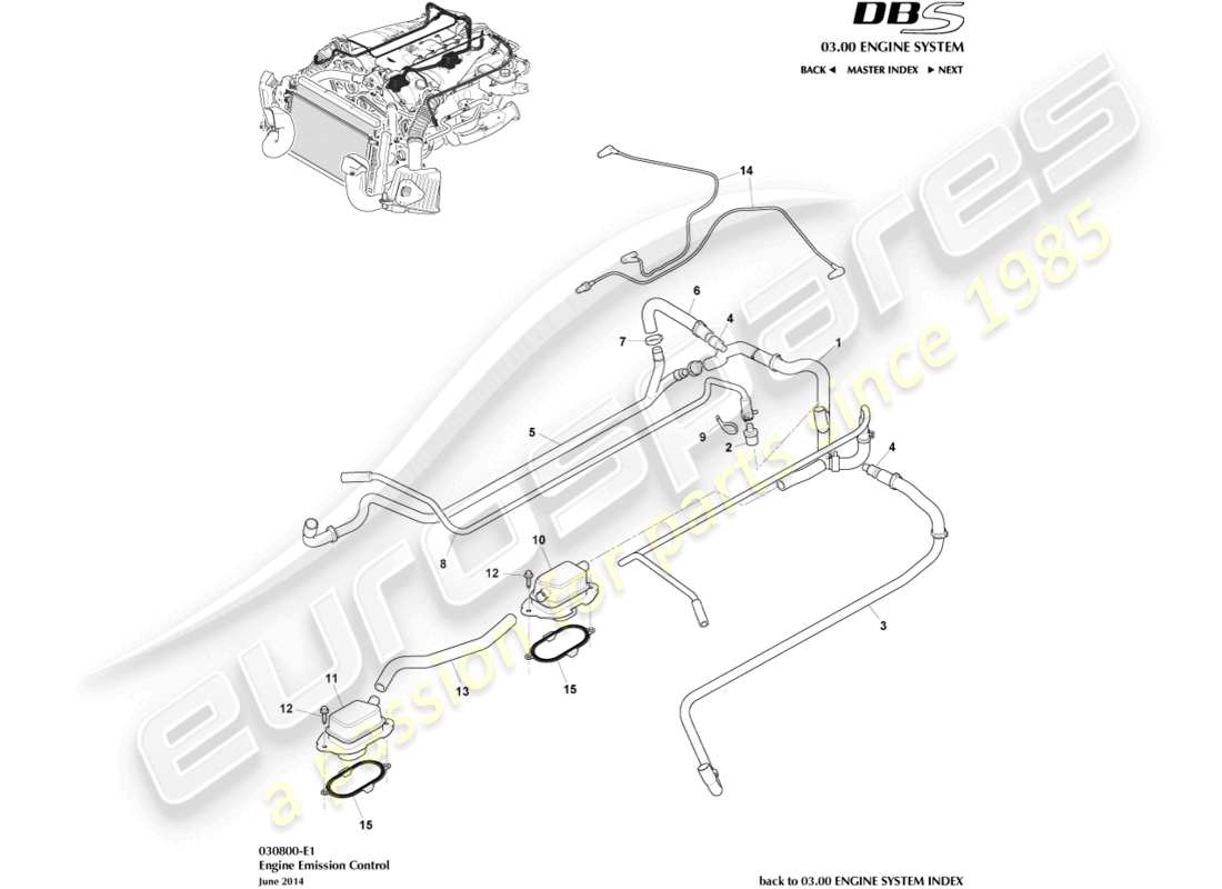 aston martin dbs (2013) control de emisión diagrama de piezas