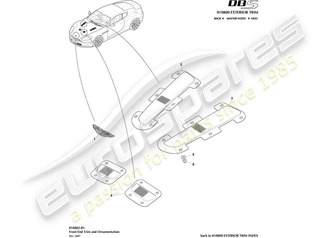 aston martin dbs (2014) diagrama de piezas de moldura frontal