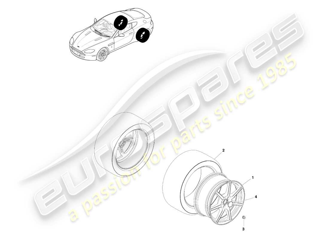 aston martin v8 vantage (2005) ruedas y neumáticos traseros, hasta el diagrama de pieza 09my