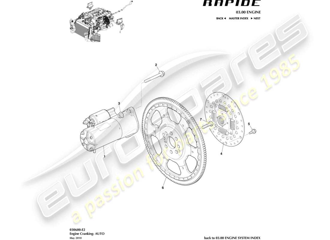 aston martin rapide (2010) arranque del motor, diagrama de piezas de automóvil