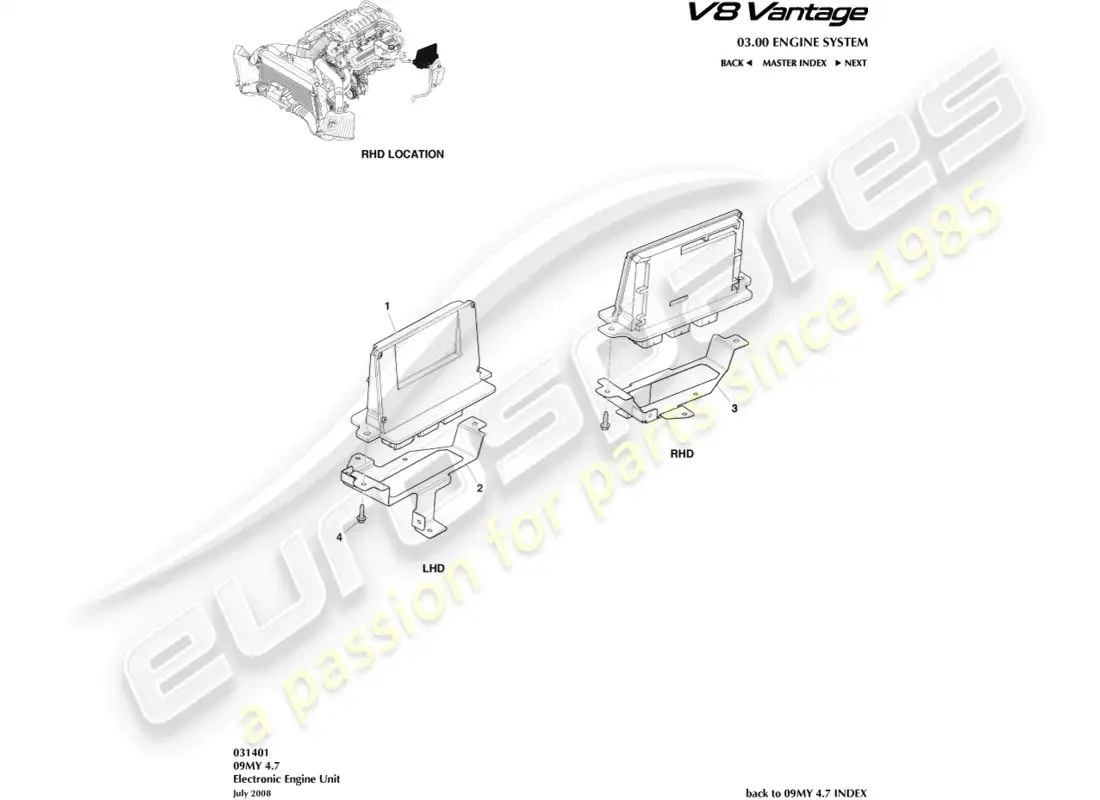 aston martin v8 vantage (2008) diagrama de piezas de control electrónico del motor