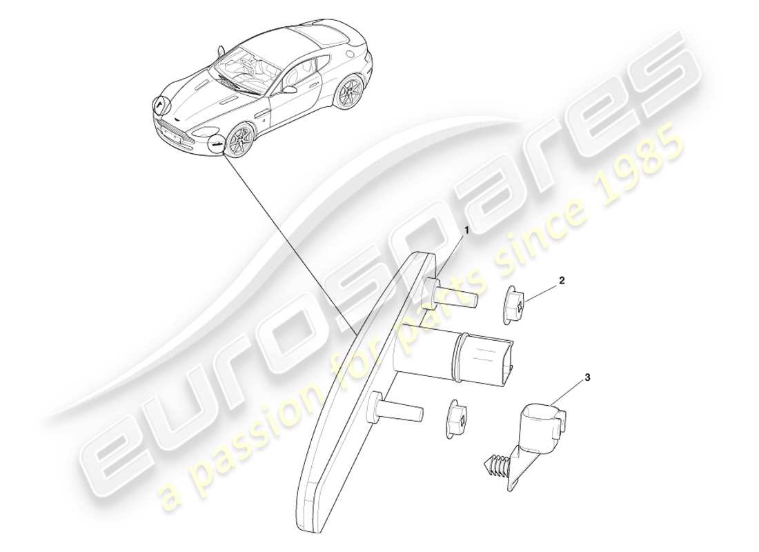 aston martin v8 vantage (2007) diagrama de piezas de los marcadores laterales delanteros