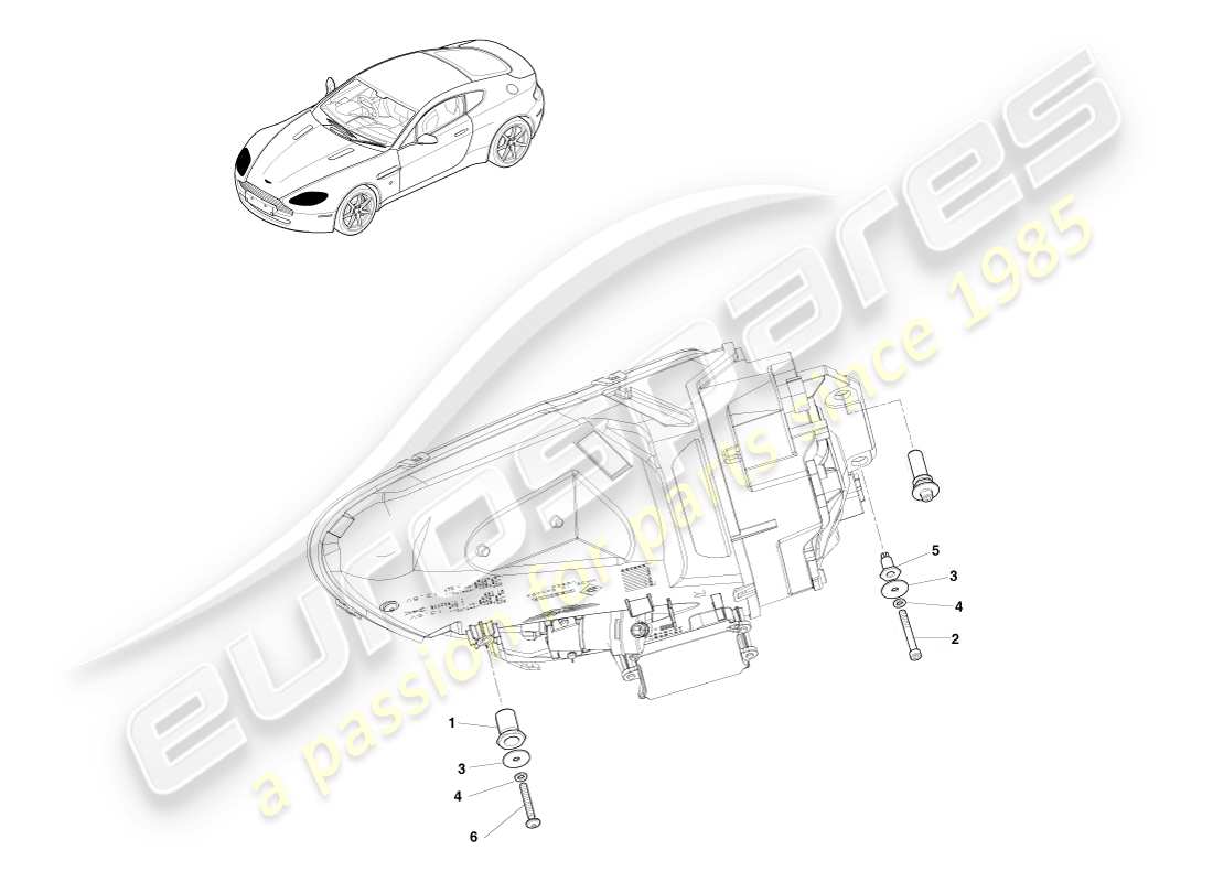 aston martin v8 vantage (2005) diagrama de piezas de fijaciones de faros
