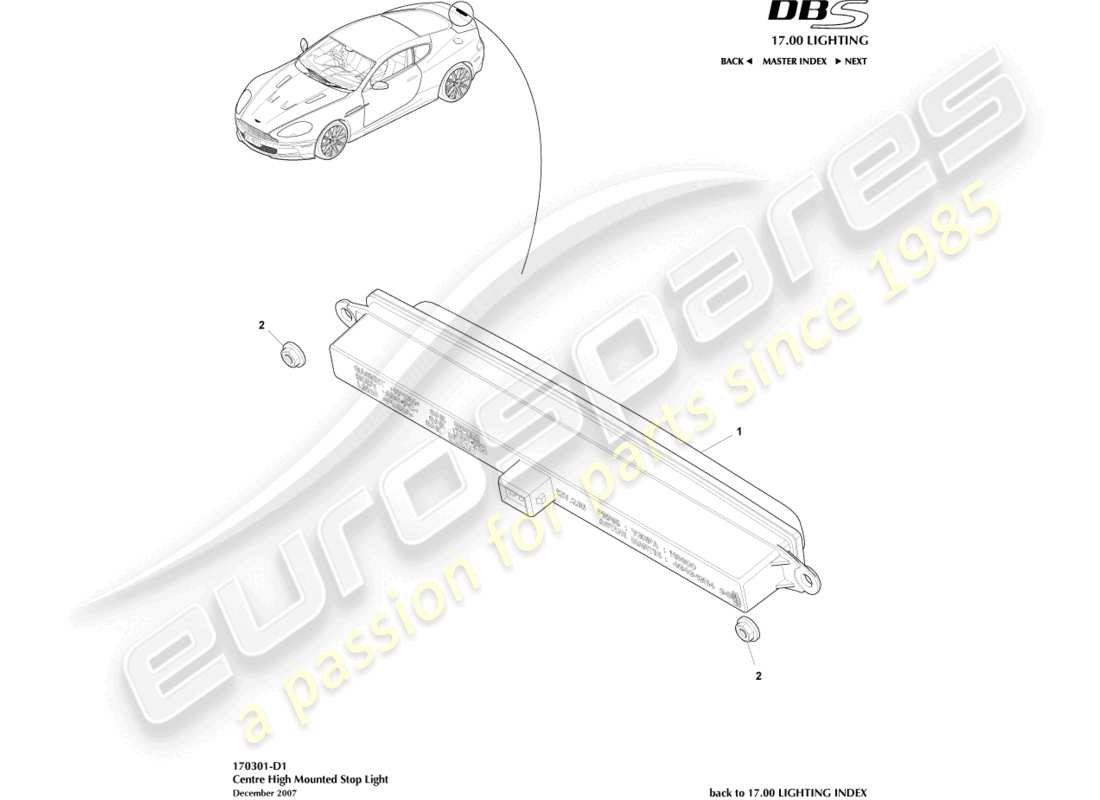 aston martin dbs (2013) diagrama de piezas de la luz de freno montada en alto
