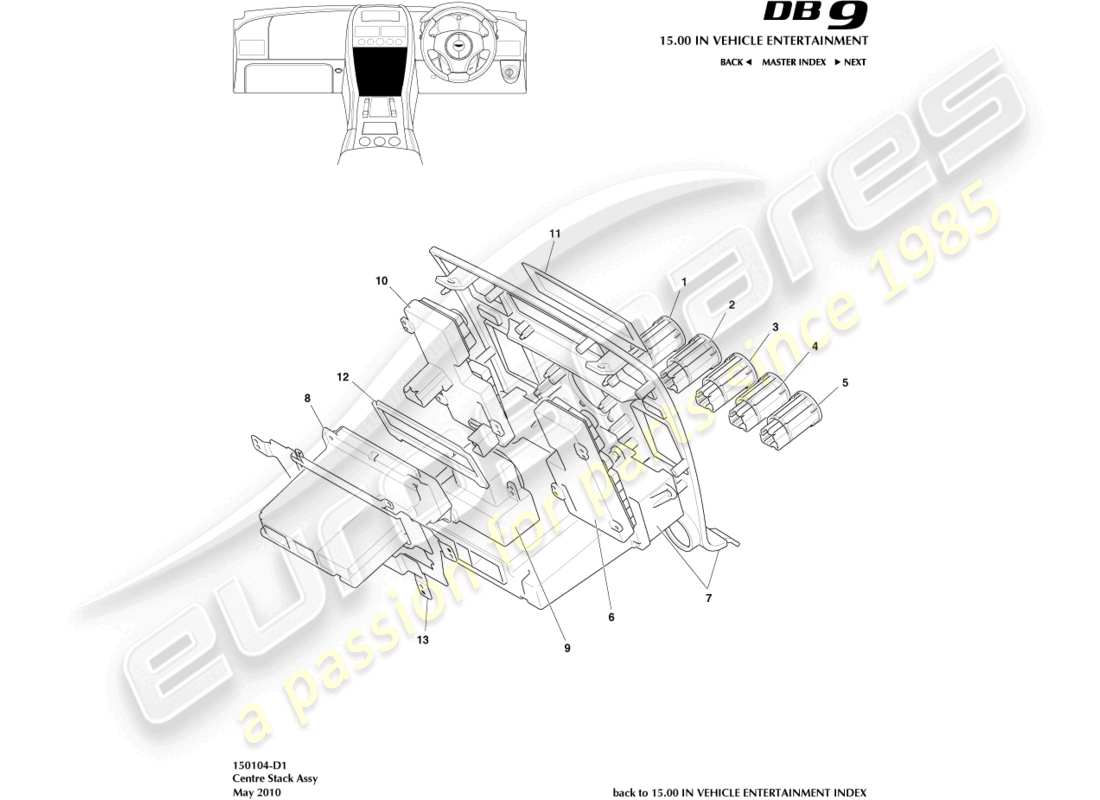 aston martin db9 (2008) diagrama de piezas de la consola central