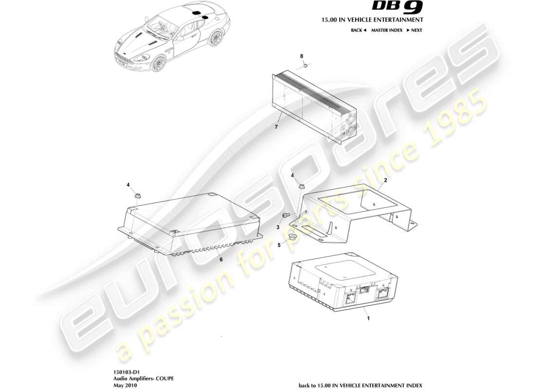 aston martin db9 (2008) amplificadores, diagrama de piezas del cupé