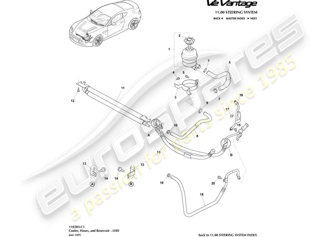 aston martin v12 vantage (2013) diagrama de piezas del enfriador, mangueras y depósito, lhd