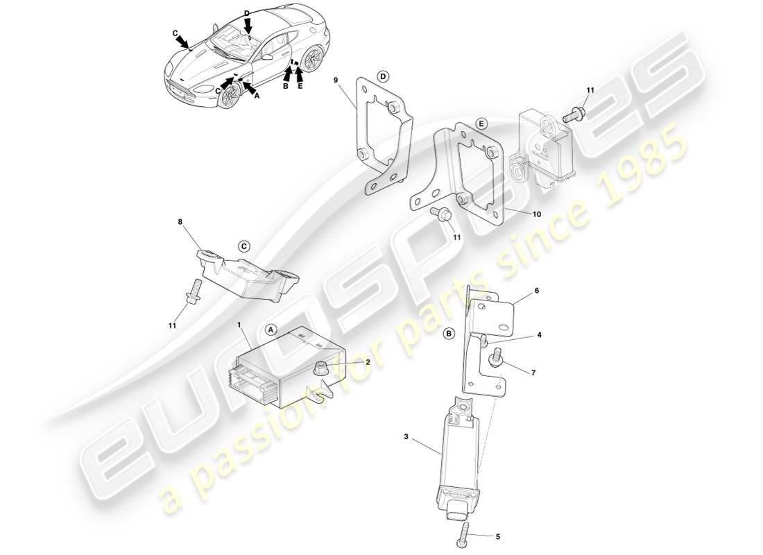 aston martin v8 vantage (2007) módulo de presión de neumáticos, diagrama de pieza 11my