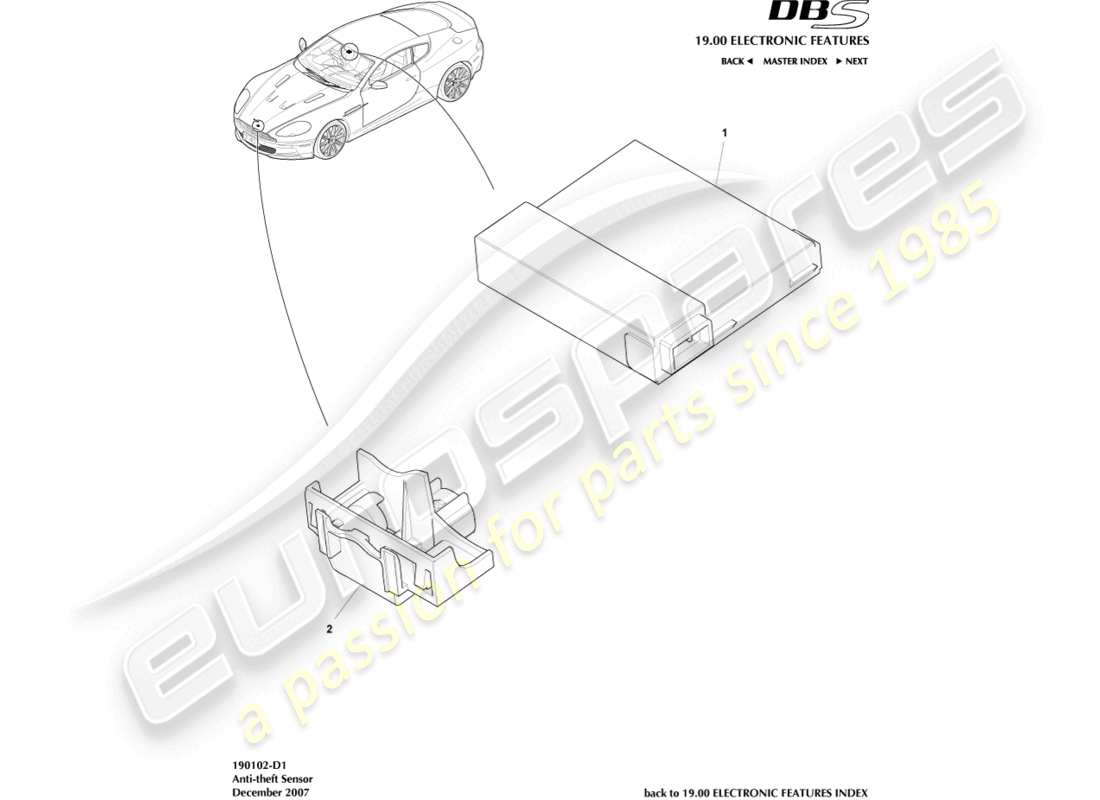 aston martin dbs (2014) diagrama de piezas de interruptores y sensores antirrobo
