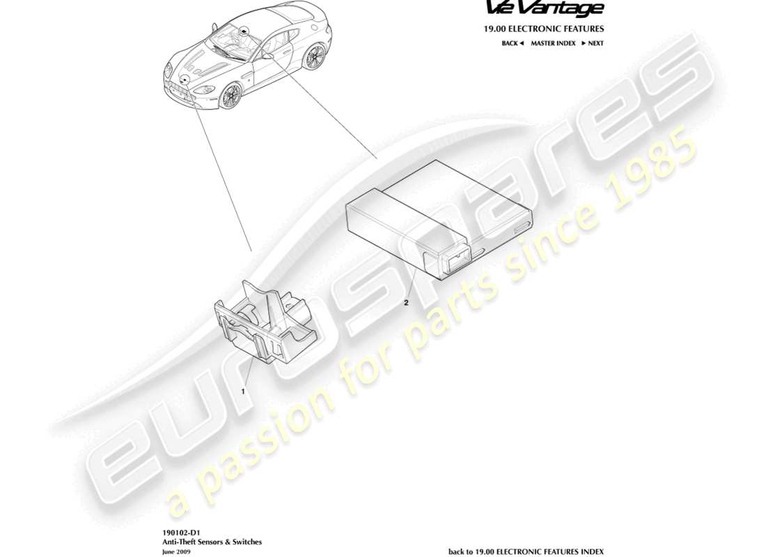 aston martin v12 vantage (2010) diagrama de piezas de interruptores y sensores antirrobo