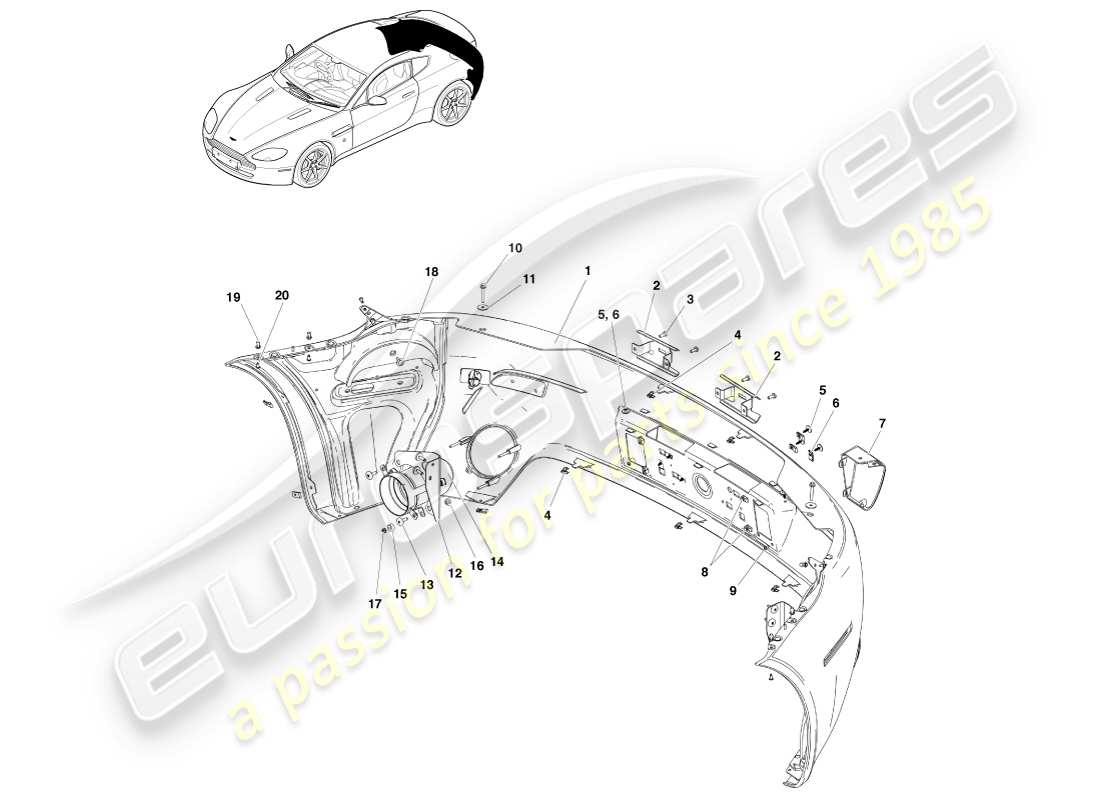 aston martin v8 vantage (2005) parachoques trasero, al diagrama de pieza 12.25my
