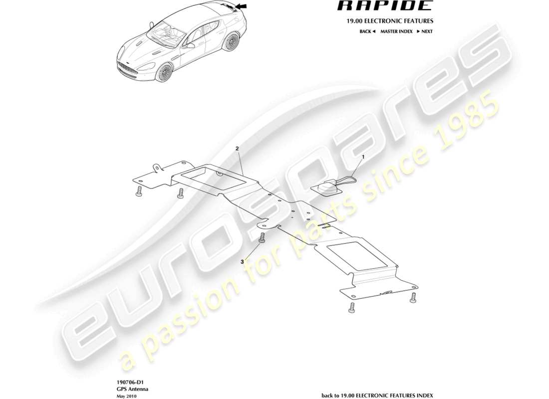 aston martin rapide (2018) antena gps diagrama de piezas
