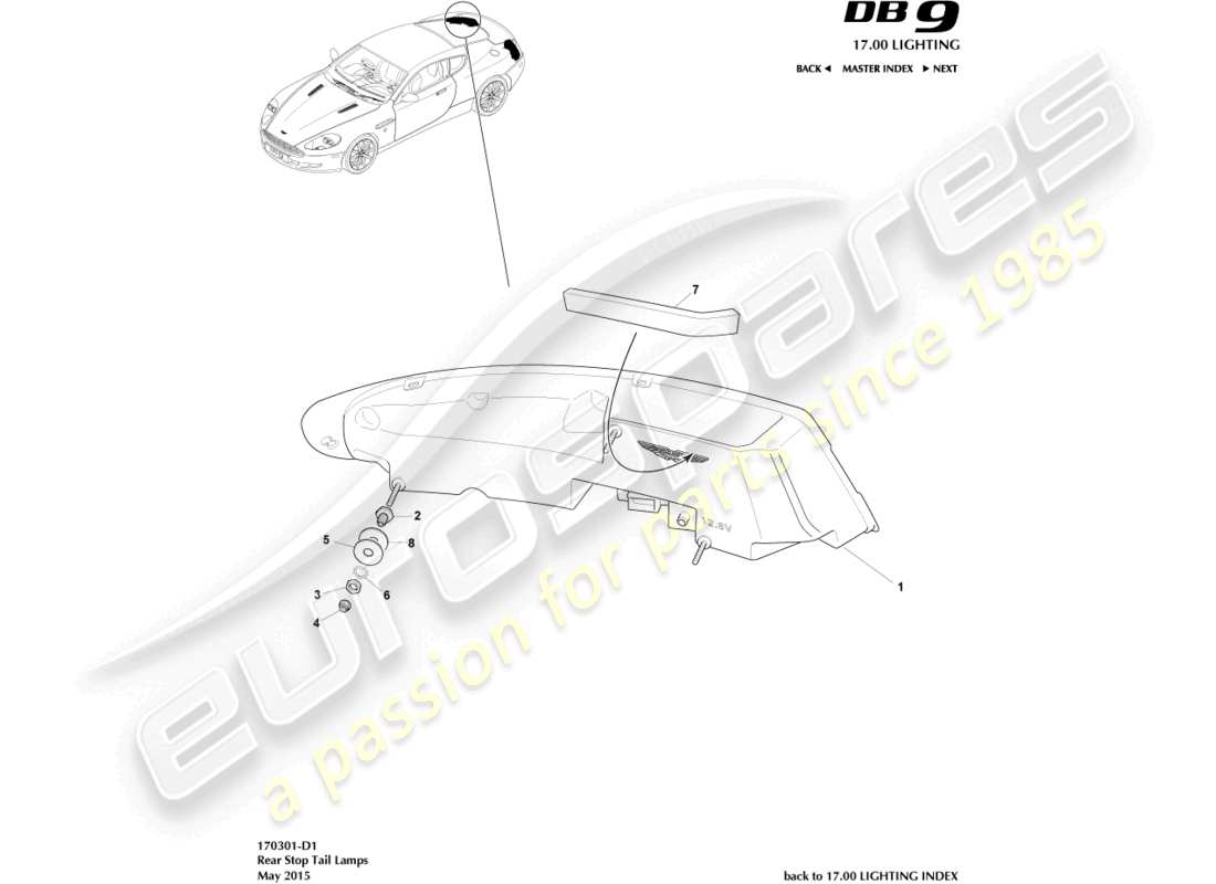 aston martin db9 (2010) diagrama de piezas de las luces traseras
