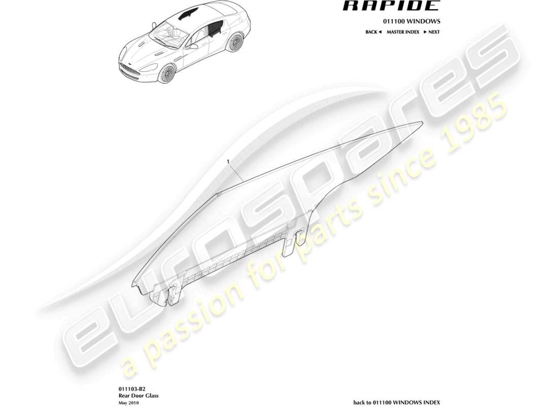 aston martin rapide (2014) vidrio de la puerta trasera diagrama de piezas