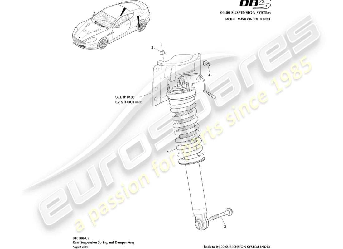 aston martin dbs (2010) muelle trasero y amortiguador diagrama de piezas