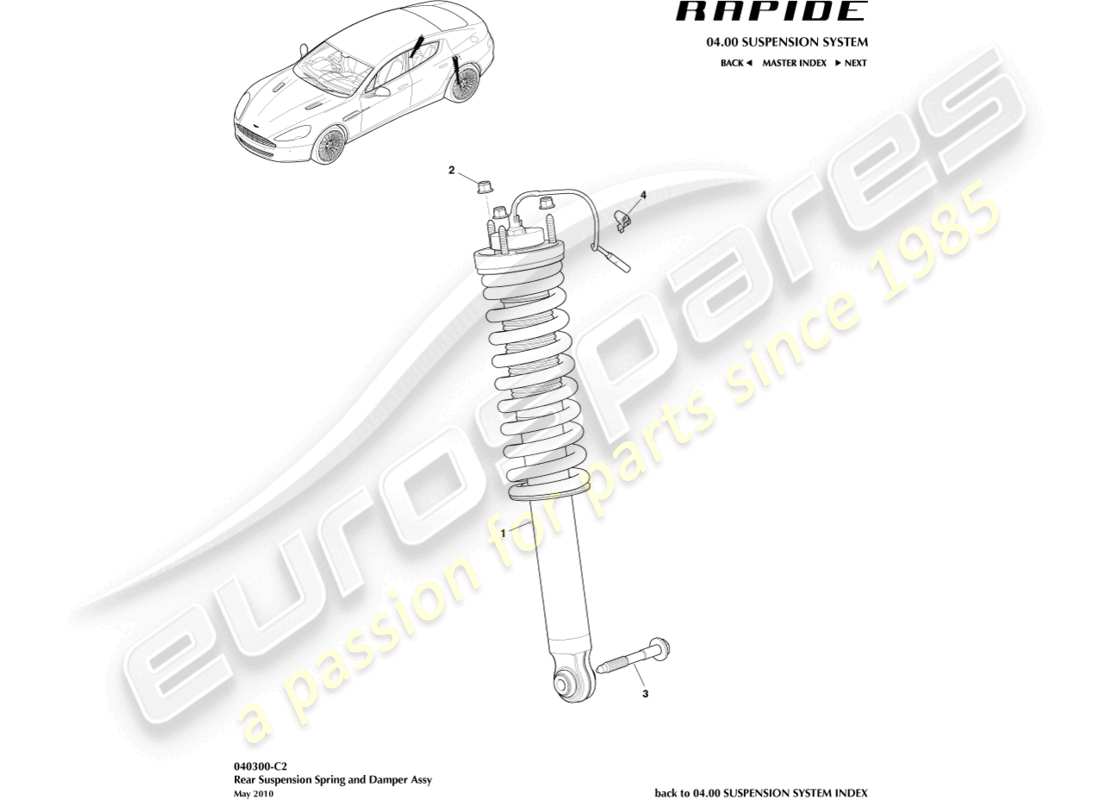 aston martin rapide (2019) muelle trasero y amortiguador diagrama de piezas