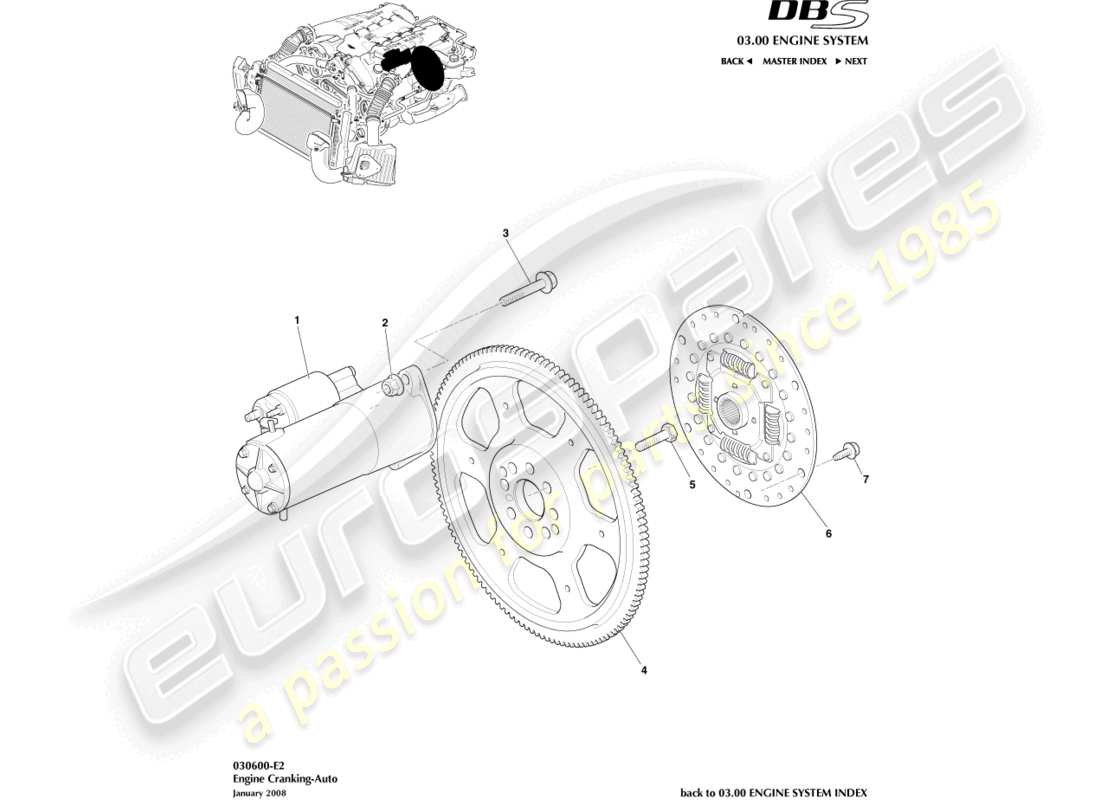 aston martin dbs (2013) motor de arranque, diagrama de piezas de automóvil