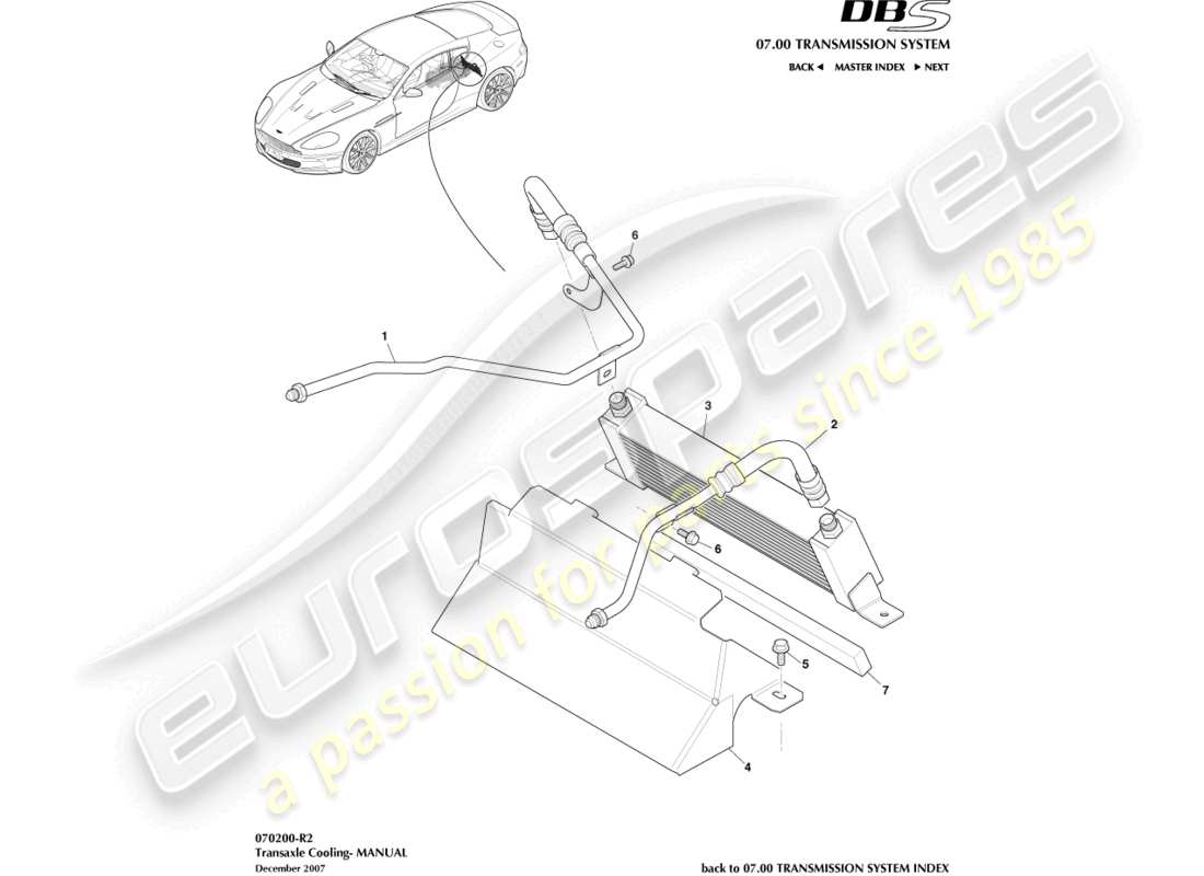 aston martin dbs (2010) refrigeración de la transmisión, manual diagrama de piezas