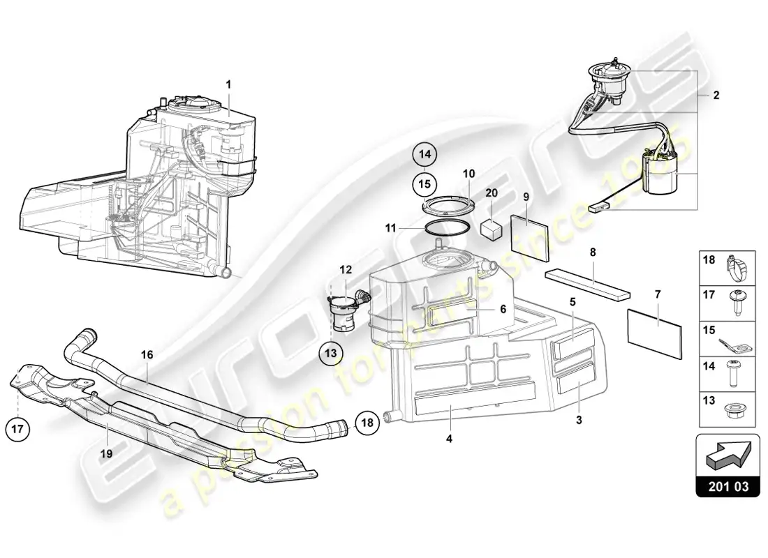 lamborghini lp720-4 coupe 50 (2014) diagrama de piezas del tanque de combustible