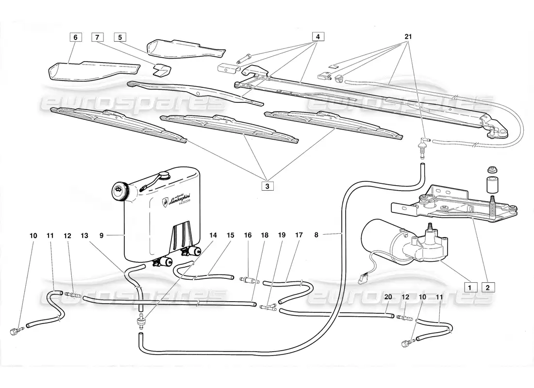 lamborghini diablo (1991) limpiaparabrisas y lavafaros (válido para la versión 1992 de junio) diagrama de piezas